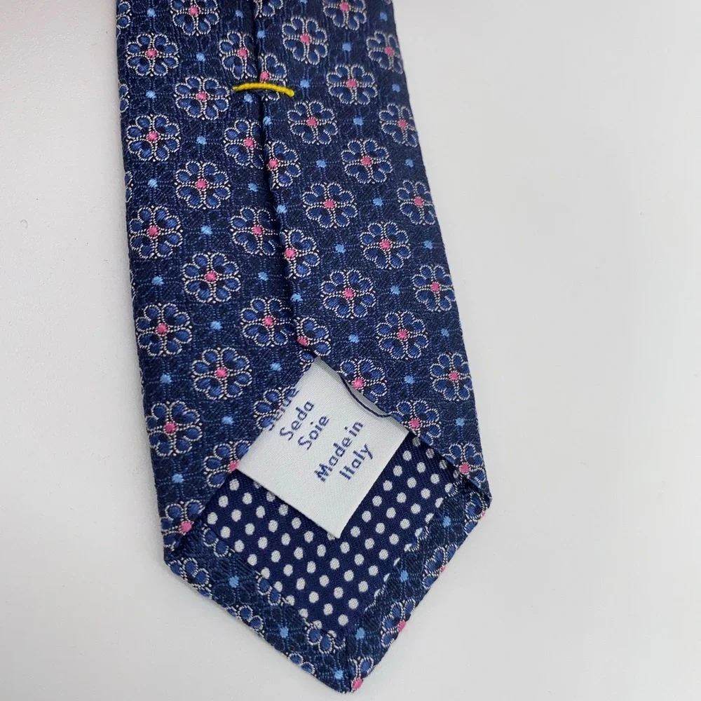 Eton Tie Mens One Size Navy Pink Floral Silk Classic Luxury Necktie Italy Made
